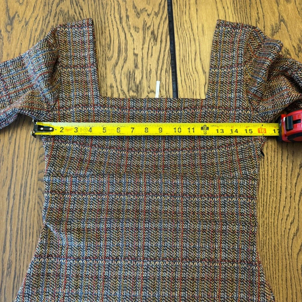 Free People Uptown‎ Girl Colorful Long Sleeve Dress Twill Tweed Plaid Preppy